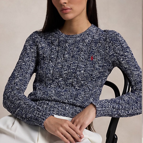 Polo Ralph Lauren Cable Knit Marled Ragg Cotton Crewneck Sweater - Picture 3 of 16